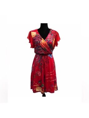 Desigual Miranda NWT bohemian feminine faux wrap red floral sexy dress medium
